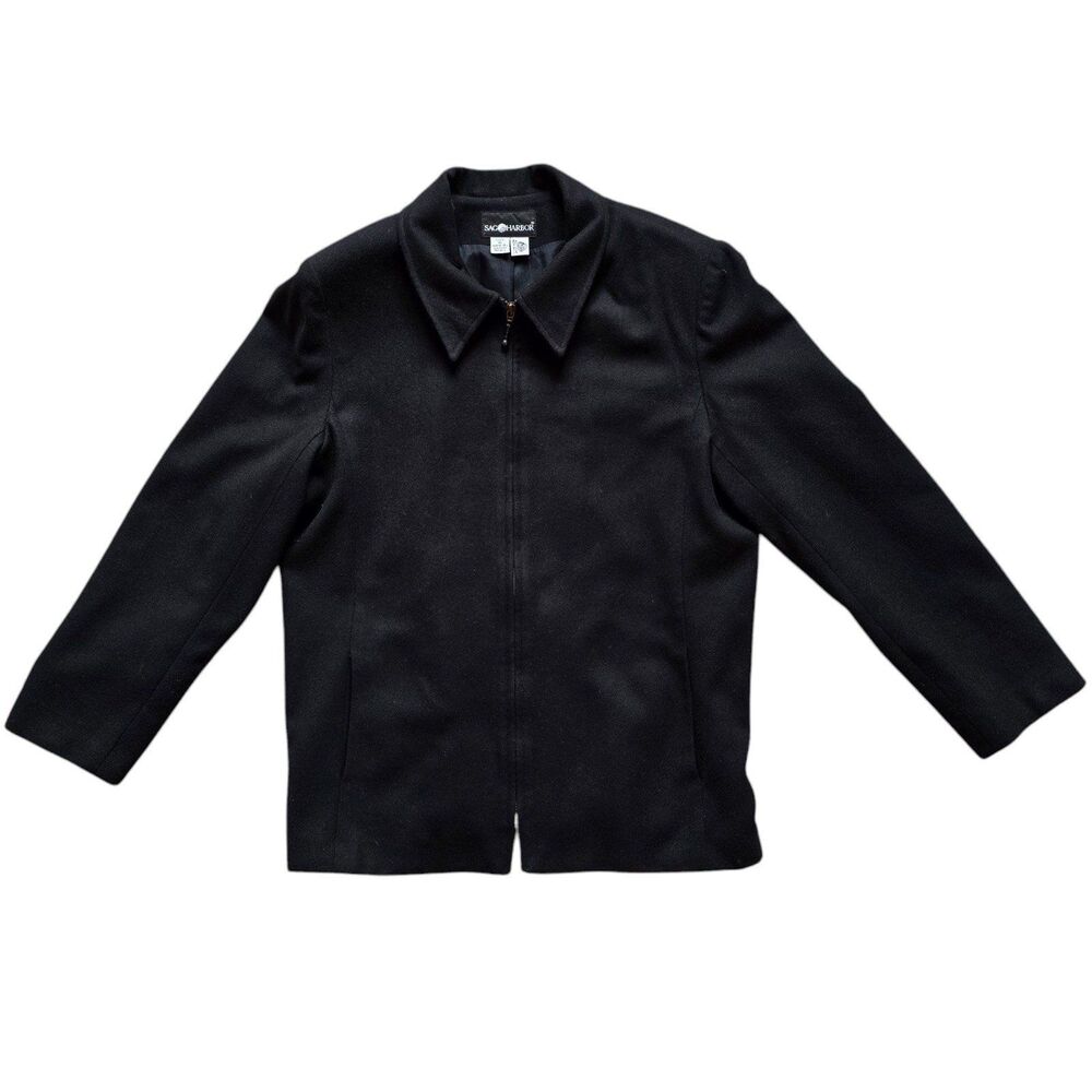 Sag Harbor 100% wool zipper closure black jacket blazer. Sz XL